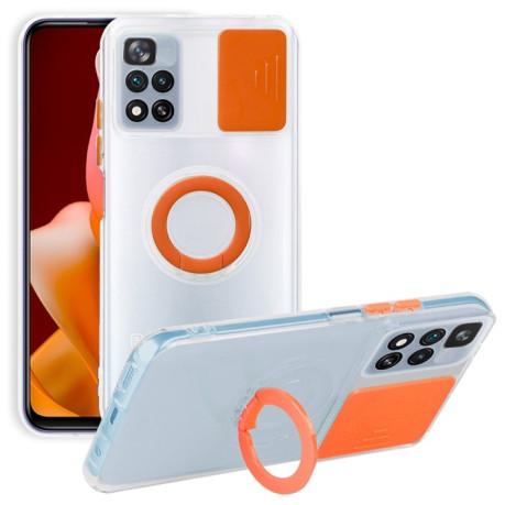 Противоударный чехол Sliding Camera with Ring Holder для Xiaomi Poco X4 Pro 5G - оранжевый