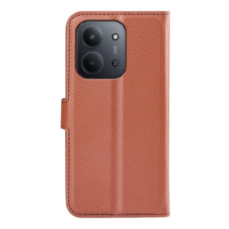 Чехол-книжка с фактурой Litchi и магнитным хлястиком на Xiaomi Redmi 15C 5G / 4G EU 173mm - коричневый