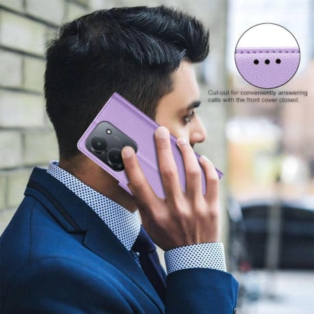 Чохол-книжка Litchi Texture RFID Anti-theft Leather на Xiaomi Redmi 15C 5G / 4G EU 173mm / Poco C85 5G - фіолетовий