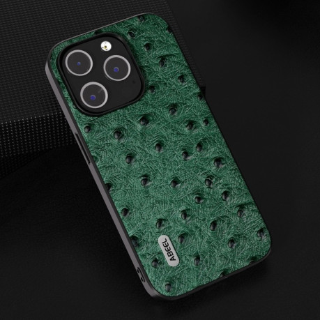 Кожаный чехол ABEEL Genuine Leather Ostrich Texture для iPhone 15 Plus - зеленый