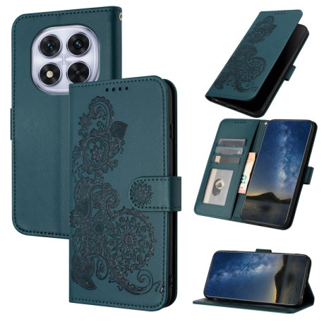 Чехол-книжка Embossed Flower Zipper Leather на Redmi Note 14 Pro 5G/Poco X7 - зеленый