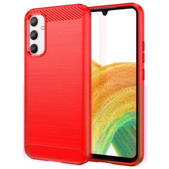 Противоударный чехол Brushed Texture Carbon Fiber на Samsung Galaxy A34 5G - красный