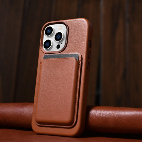 Кожаный чехол iCarer Genuine Leather (MagSafe) для iPhone 14 Pro - коричневый