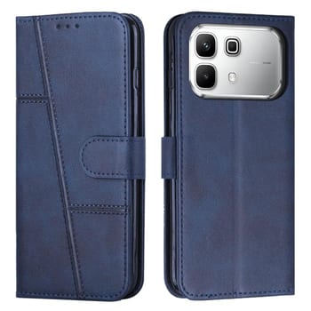 Чехол-книжка со строчкой и фактурой Calf с магнитным хлястиком на Infinix Note 60 / 60 Pro 5G — синий