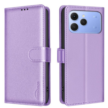 Чехол-книжка Litchi Texture RFID Anti-theft Leather на Tecno Spark 40 4G — фиолетовый