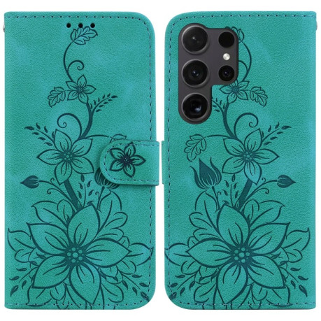 Чехол-книжка Lily Embossed Leather для Samsung Galaxy S25 Ultra 5G - зеленый