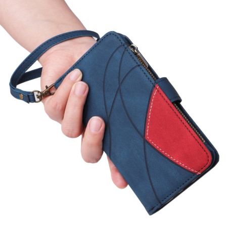 Чехол-книжка Dual-color 9 Card Slots Zipper Wallet Leather для Samsung Galaxy S25 Ultra 5G - синий