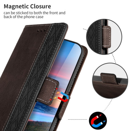 Чехол-книжка Stitching Side-Magnetic RFID для Samsung Galaxy S23 5G - кофейный