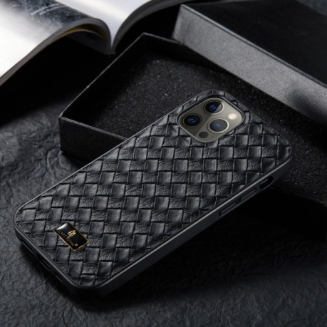 Противоударный чехол Fierre Shann Leather для iPhone 12 Pro Max - Woven Black