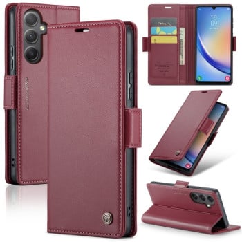 Чехол-книжка CaseMe 023 Butterfly Buckle Litchi Texture RFID Anti-theft Leather для Samsung Galaxy A34 5G - винно-красный