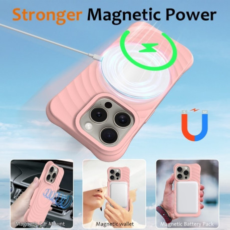 Протиударний чохол Wave Texture MagSafe Magnetic Liquid Silicone для iPhone 16 Pro Max - рожевий