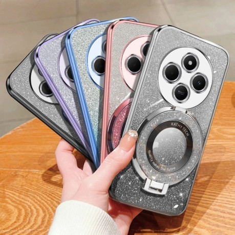 Протиударний чохол Plated Gradient Glitter Round Holder для Xiaomi Redmi 14C 4G/Poco C75/Redmi A4 5G - рожевий
