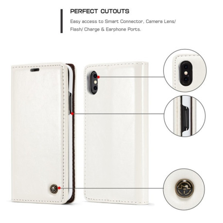 Шкіряний чохол-книжка CaseMe 003 Series Wallet Style із вбудованим магнітом на iPhone X/XS-білий