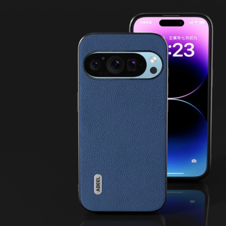Противоударный чехол ABEEL Genuine Leather Litchi Texture для Google Pixel 9 Pro - синий