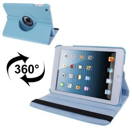 Кожаный Чехол 360 Degree Litchi Texture голубой для iPad mini 3/ 2/ 1
