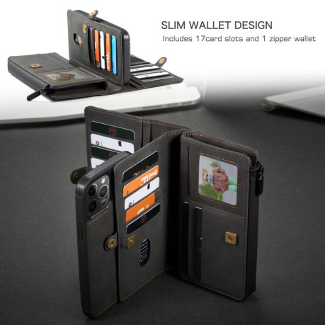 Кожаный чехол-кошелек CaseMe 018 на iPhone 12 / 12 Pro - черный