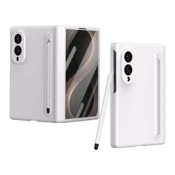 Противоударный чехол из фактурной кожи Escase на Samsung Galaxy Fold8 5G — белый