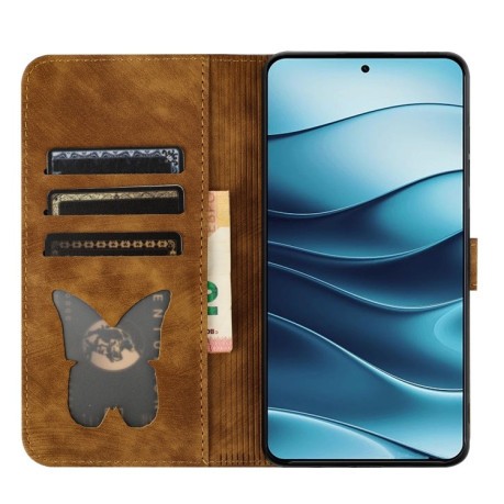 Чохол-книжка Cat Embossing Pattern на Xiaomi Redmi Note 14 5G/Poco M7 Pro 5G - коричневий