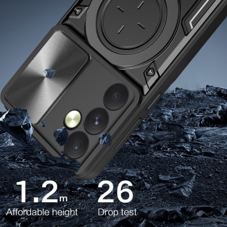 Противоударный чехол CD Texture Sliding Camshield Magnetic Holder на Samsung Galaxy A35 5G - черный