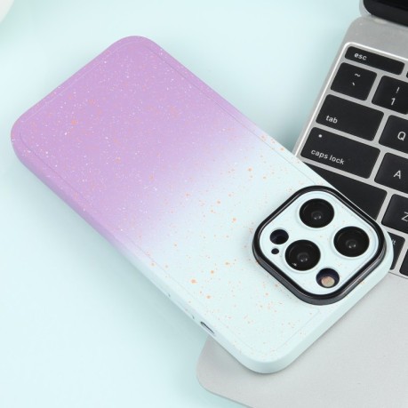 Противоударный чехол Gradient Starry Silicone Phone Case with Lens Film для iPhone 15 Plus - бело-фиолетовый