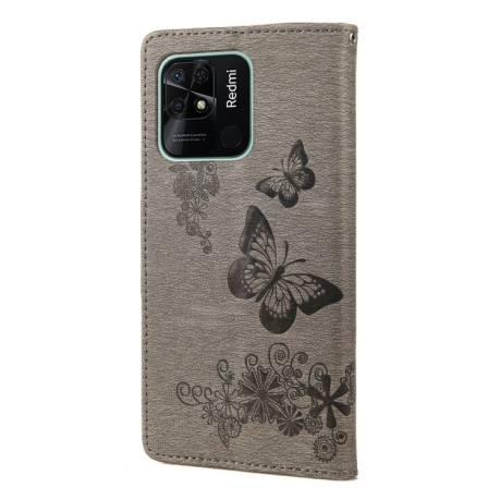 Чехол-книжка Floral Butterfly для Xiaomi Poco C40/Redmi 10c - серый