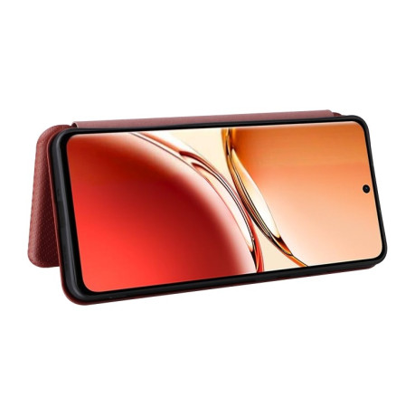 Чехол-книжка Carbon Fiber Texture на OPPO Reno12 F/12 FS 5G / 4G - коричневый