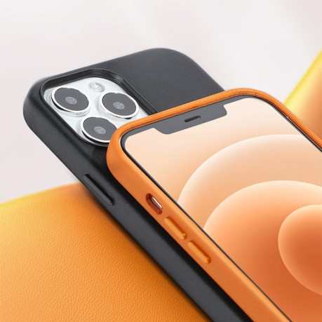 Кожаный противоударный чехол R-JUST Cowhide (Magsafe) для iPhone 13 mini - желтый