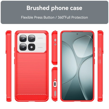 Противоударный чехол Brushed Texture Carbon Fiber на Xiaomi 14T Pro - красный