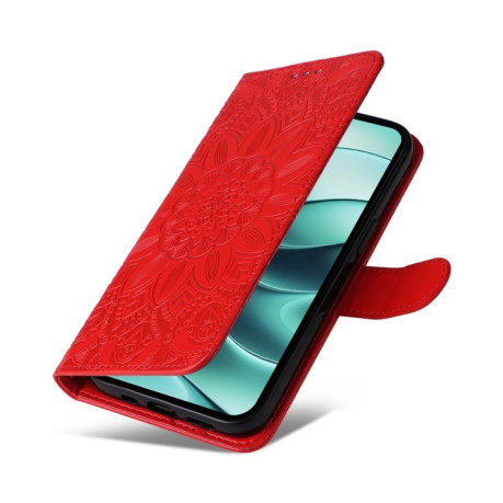 Чехол-книжка Embossed Sunflower для Xiaomi Redmi Note 14 5G - красный