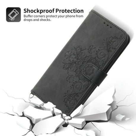 Чехол-книжка Skin-feel Flowers Embossed для Xiaomi Poco F7 - черный