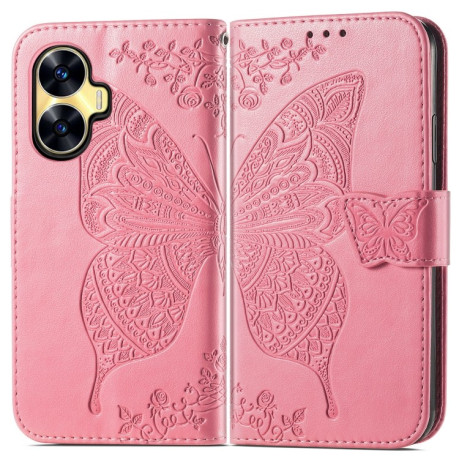 Чехол-книжка Butterfly Love Flower Embossed для Realme C55 - розовый