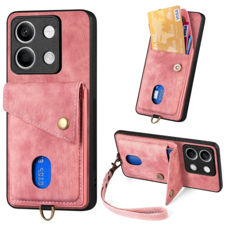 Противоударный чехол Retro Card Wallet Fold Leatherна для Xiaomi Redmi Note 13 - розовый