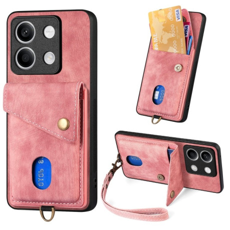 Протиударний чохол  Retro Card Wallet Fold Leather для Xiaomi Redmi Note 13 - рожевий