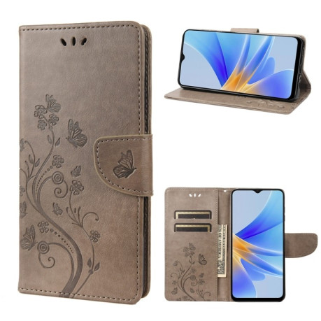 Чохол-книжка Butterfly Flower Pattern для OPPO A17 - сірий