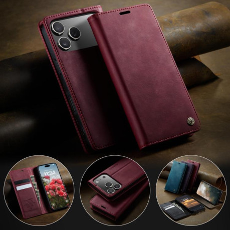 Чехол-книжка CaseMe 033 с фактурой Calf и защитой от сканирования RFID для iPhone 17 Pro Max — красный