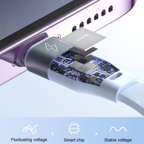 Універсальний зарядний кабель ROMOSS CB256L 1.2m 6A 100W 8 Pin + USB-C/Type-C + Micro USB 3 In 1 Charging Cable - білий