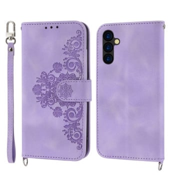 Чохол-книжка Skin-feel Flowers Embossed для Samsung Galaxy A24 4G - фіолетовий