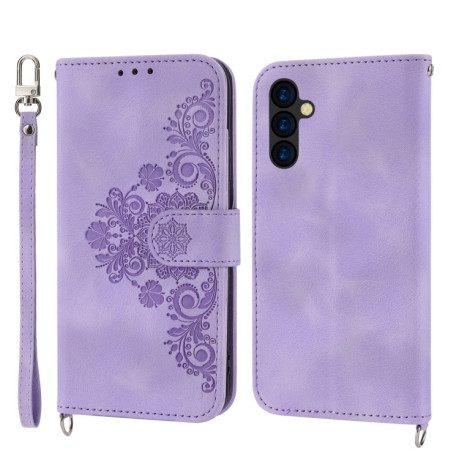 Чехол-книжка Skin-feel Flowers Embossed для Samsung Galaxy A24 4G - фиолетовый