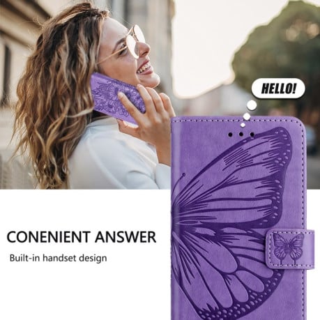 Чехол-книжка Embossed Butterfly для Motorola Moto G85 - фиолетовый