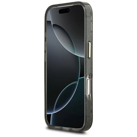 Оригинальный чехол Guess IML Glitter Flowers Triangle с MagSafe на iPhone 17 Pro - black