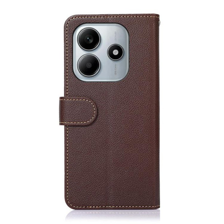 Чехол-книжка KHAZNEH Litchi Texture для Xiaomi Redmi Note 14 4G 164.84mm - коричневый