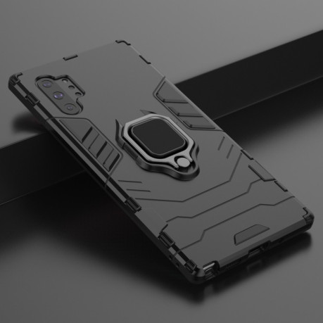 Противоударный чехол Magnetic Ring Holder Черный на Samsung Galaxy Note 10+ Plus