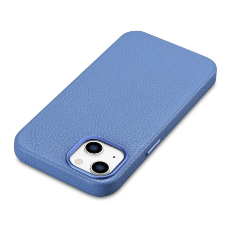 Кожаный чехол iCarer Litchi Premium для iPhone 14/13 - синий