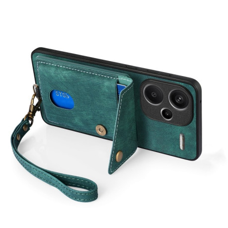 Противоударный чехол Retro Card Wallet Fold Leather для Xiaomi Redmi Note 13 Pro+ - зеленый