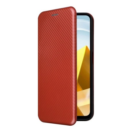 Чохол-книжка Carbon Fiber Texture на Xiaomi Poco M5 4G - коричневий