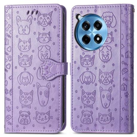 Чехол-книжка Cat and Dog для OnePlus 12R - фиолетовый