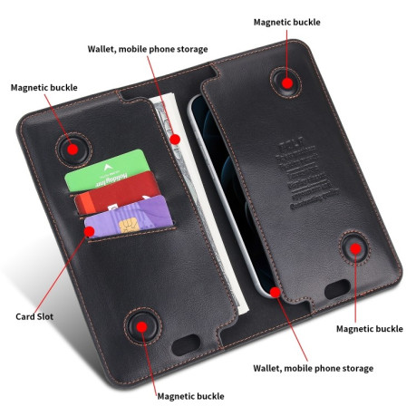 Кожаный универсальный чехол-кошелек POLA для iPhone - черный