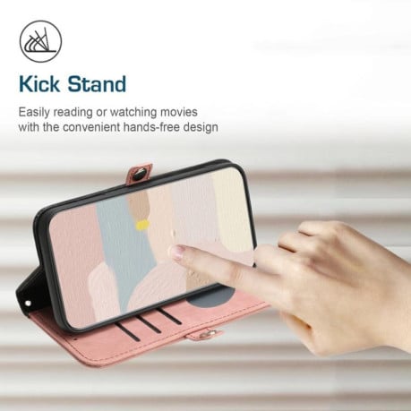 Чохол-книжка Side Buckle Double Fold Hand Strap Leather на OPPO Reno13 F /Reno13 FS 4G/5G - рожевий