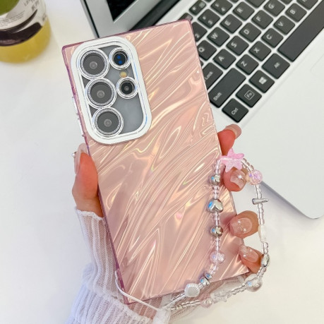 Протиударний чохол Plating Glitter Texture Chain  для Samsung Galaxy S25 Ultra 5G - Pink Water Ripples