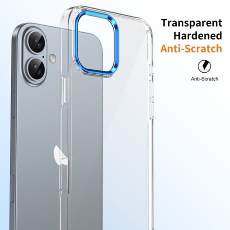 Противоударный чехол Ice Feel HD Transparent PC Full Coverage для iPhone 16 Plus - синий